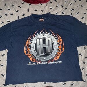 Harley-Davidson Blue Tee with Silver and Orange Design
